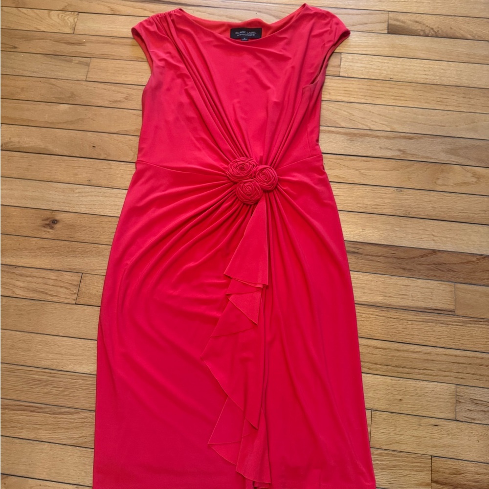 Black Market Size 6 Chic Red Draped Dress with Floral Accent